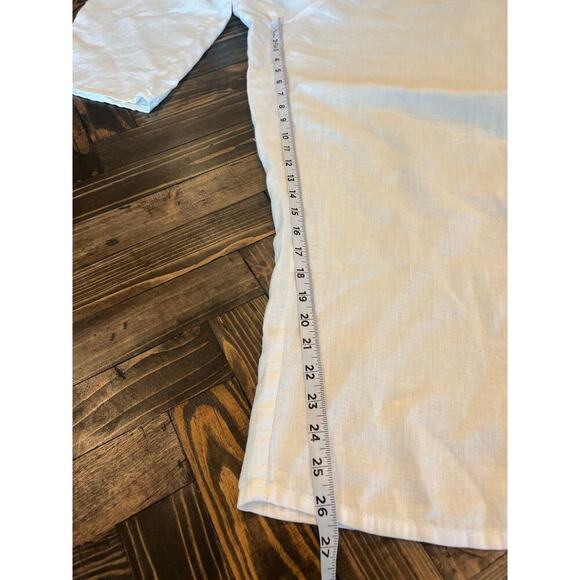 FLAX Thin White Linen Pants Large Elastic Waist Lagenlook Leg Pull On Beachy - Picture 6 of 12